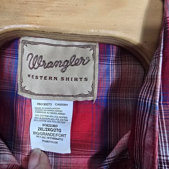 Wrangler Men's‎ 2XL Pearl Snap Shirt Red Plaid Western Short Sleeves - Picture 6 of 6